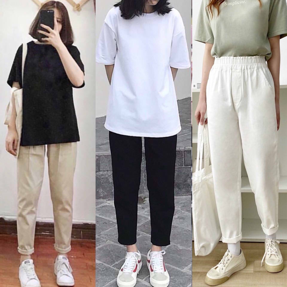 Quần baggy nữ Q023 cạp chun vải kaki quần dài nữ có túi trắng đen be tôn dáng