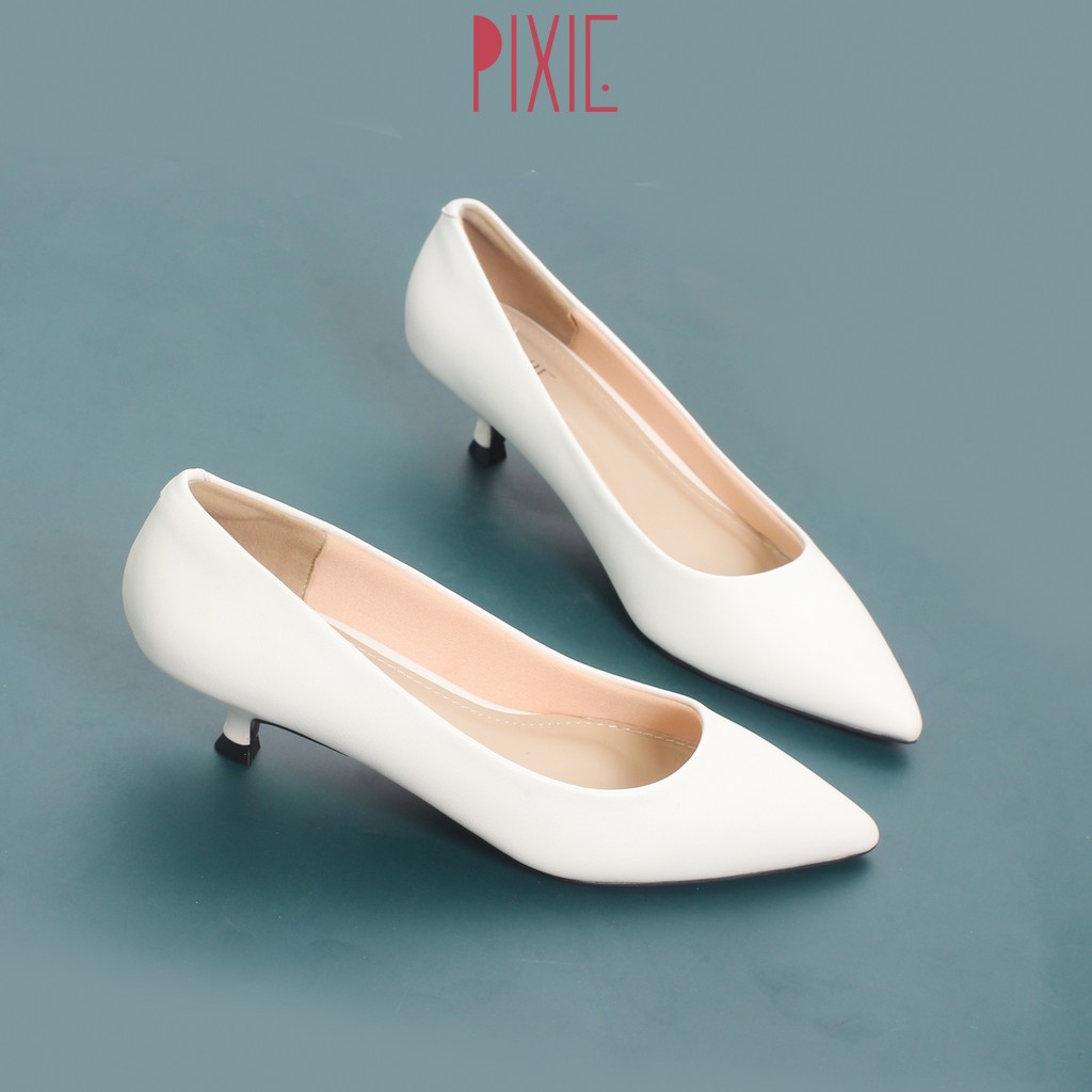 Mặc gì đẹp: [Hàng Tốt] Giày Cao Gót 3cm Mũi Nhọn Gót Nhỏ Trơn Basic Pixie X544