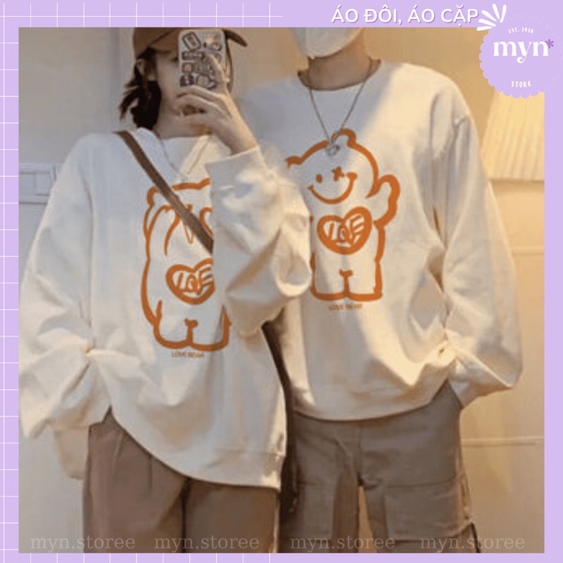 Áo Sweater Nỉ Dày Dặn Cặp Đôi, Bạn Thân Hình Chú Gấu Cute, Áo Sweater Nỉ Nam Nữ Form Rộng Nam Nữ Đủ Size