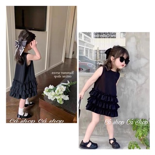 Váy đầm đen bèo tầng cho bé gái