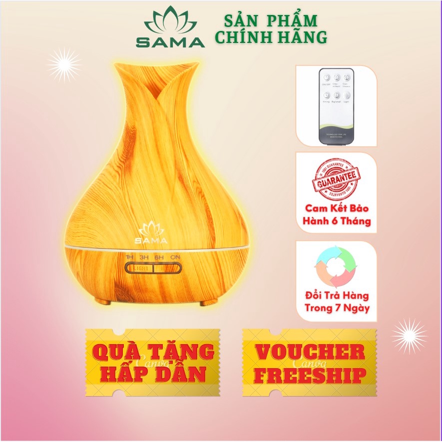 (Tặng Điều Khiển) Máy Khuếch Tán Tinh DầuCHÍNH HÃNG SAMA Hoa Tulip Siêu Âm Dung Tích 500ml