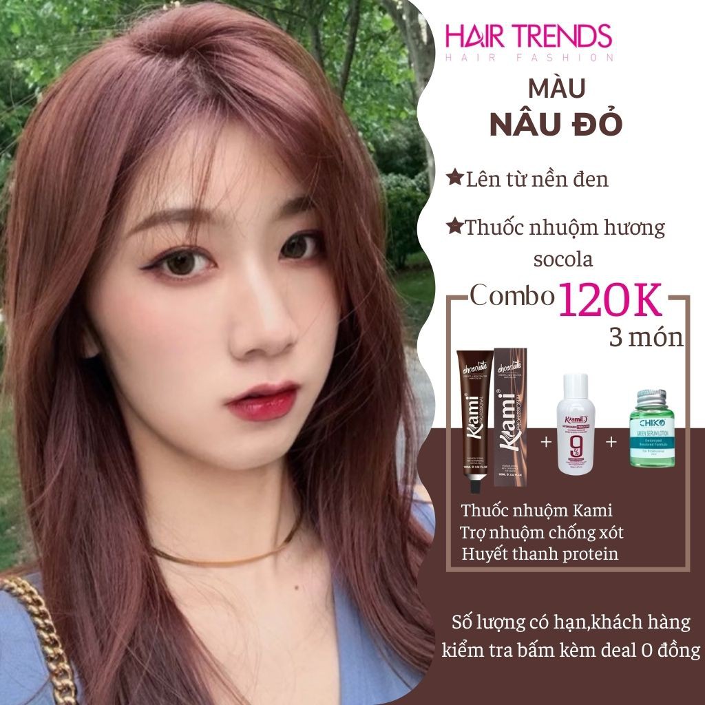 Thuốc nhuộm tóc màu NÂU ĐỎ  tặng kèm trợ dưỡng oxy 100ml-hairtrends shop (K5RB)