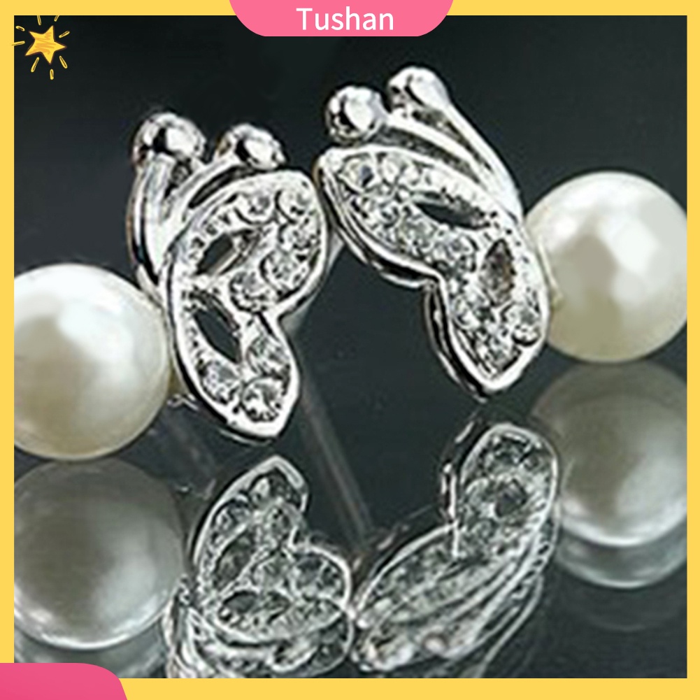 Hoa tai hình bướm đính đá ngọc trai giả dễ thương cho nữ