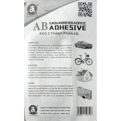 Vỉ keo AB 2 túyp 2 thành phần dán siêu chắc