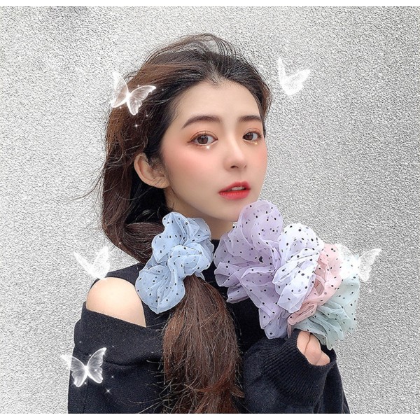 Dây buộc tóc, cột tóc vải scrunchies chiffon chấm bi siêu đẹp