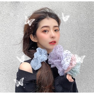 Dây buộc tóc, cột tóc vải scrunchies chiffon chấm bi siêu đẹp