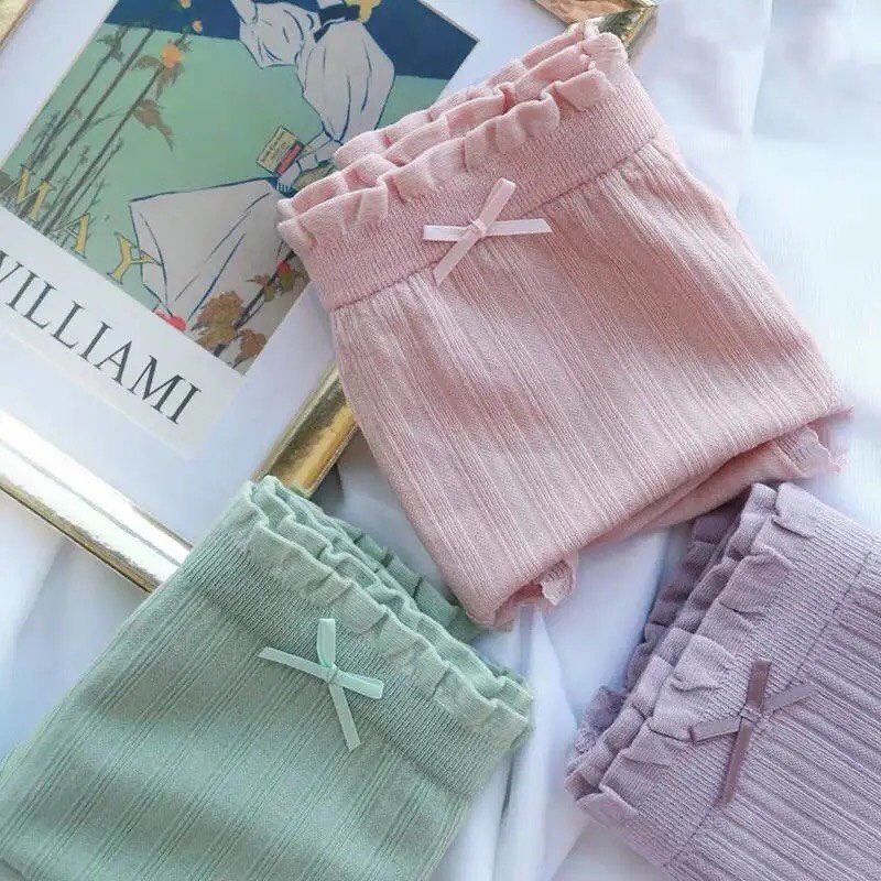 Quần lót nữ tăm gân Cotton phối ren nơ chất liệu dệt kim co dãn 4 chiều Mềm Mại PINKBOUTIQUE 88