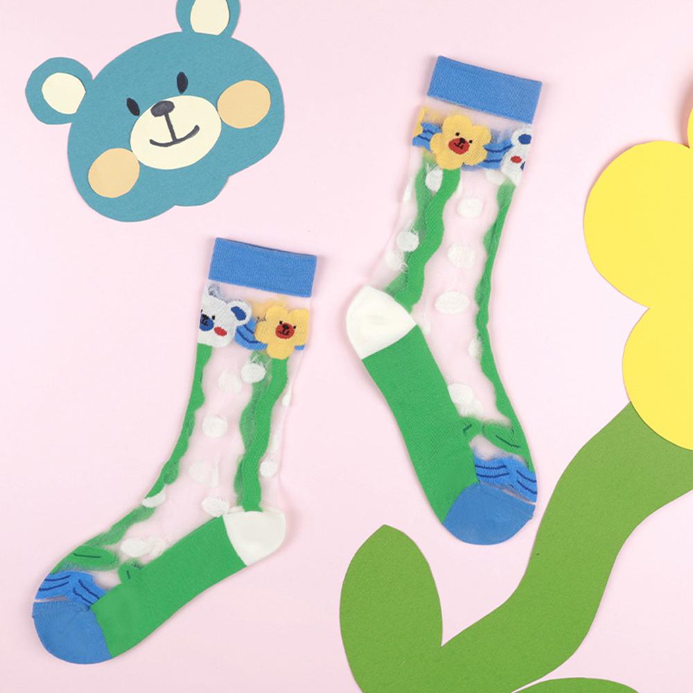 AROMA Tất Lưới Thoáng Khí Họa Tiết Gấu Dễ Thương Cho Nữ