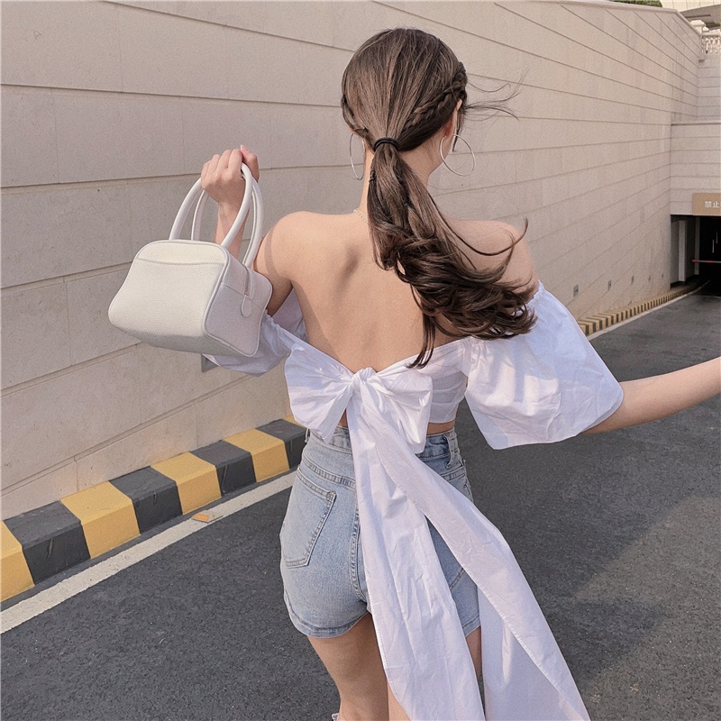 Áo sơ mi kiểu ngắn thắt nơ thời trang nữ - Emilyshop