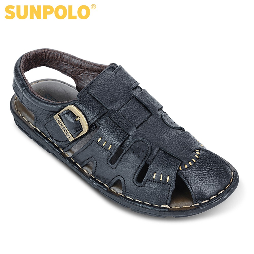 Sandal Nam Da Bò Cao Cấp SUNPOLO Nâu Đen SUSDA11ND - Có Big size 44 45