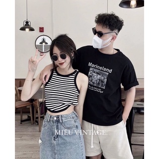 ÁO CROPTOP 3 lỗ sọc ngang viền bo tròn siêu tôn vòng eo