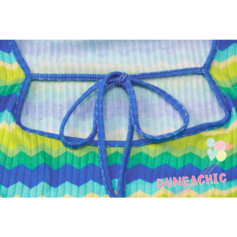 DUNEA Đầm Tay Dài Cổ Tròn Hở Lưng Họa Tiết Kẻ Sọc Thời Trang Cho Nữ