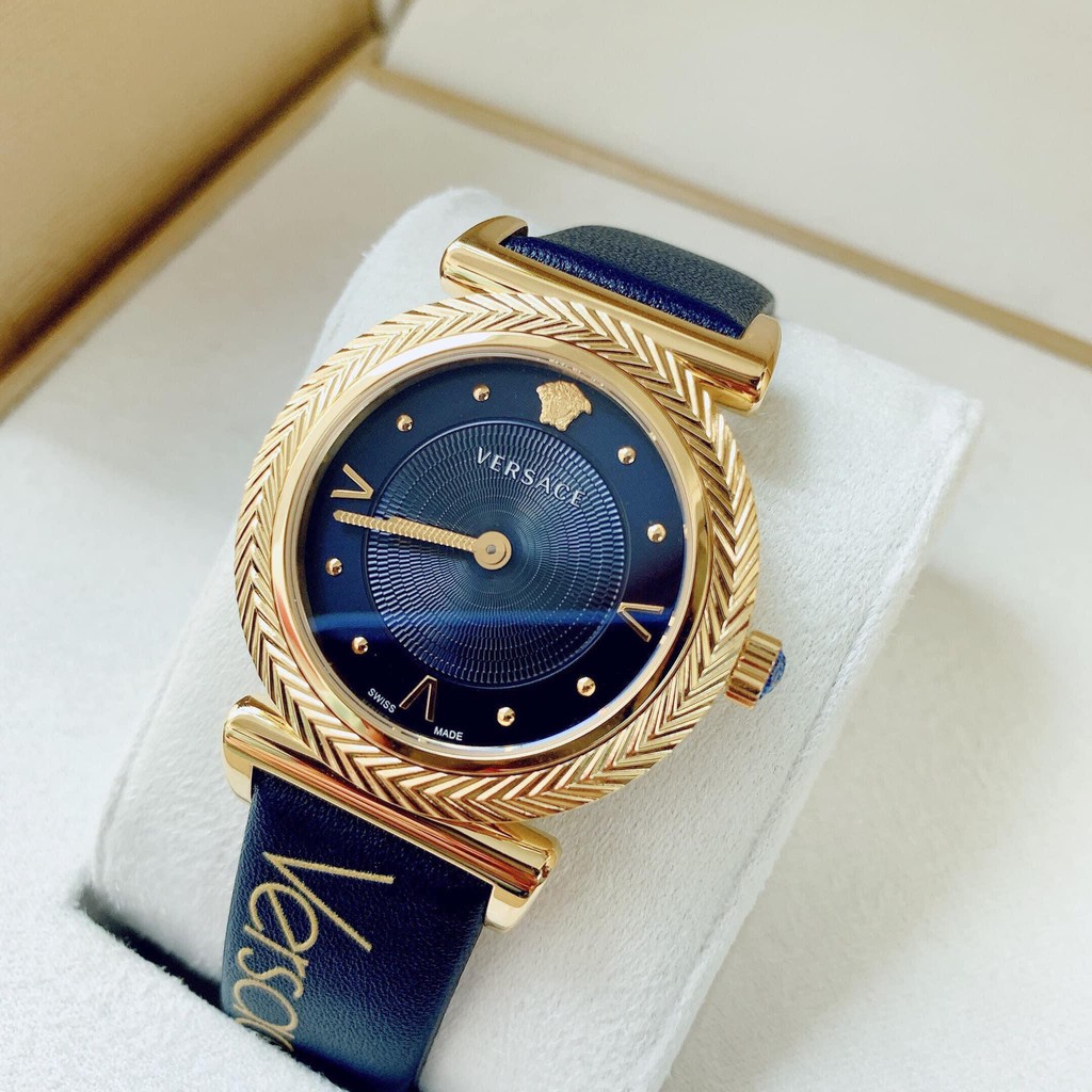 Đồng hồ nữ chính hãng Versace Series V-Motif mới nhất của nhà Versace tone xanh dương - Máy pin Thụy Sĩ - Kính Sapphire