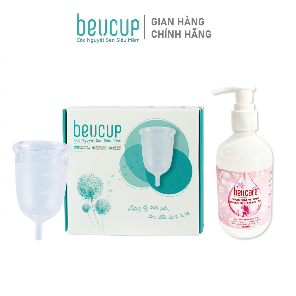 Combo 1 Bộ cốc nguyệt san beUcup và 1 chai nước giặt đồ lót beUcare 200ml