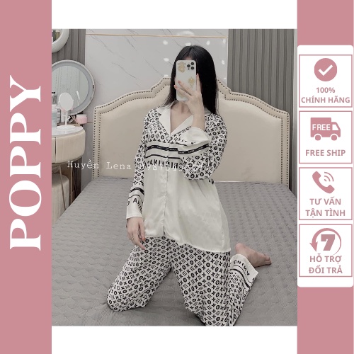 Đồ ngủ pijama nữ lụa LATIN đẹp,Bộ mặc nhà nữ cao cấp đồ Bộ nữ quần dài POPPY-ZICZAC NỬA THÂN