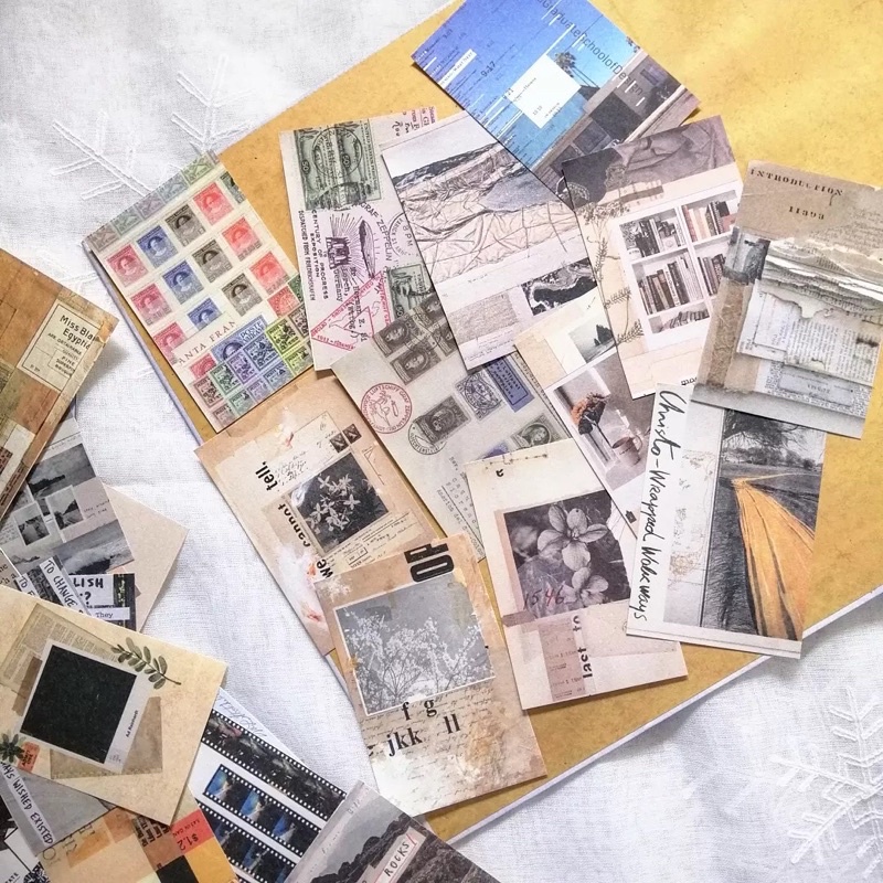 Mix 50 tấm giấy trang trí phong cách cổ điểm và aesthetic dùng trang trí bullet journal - ginandtonic