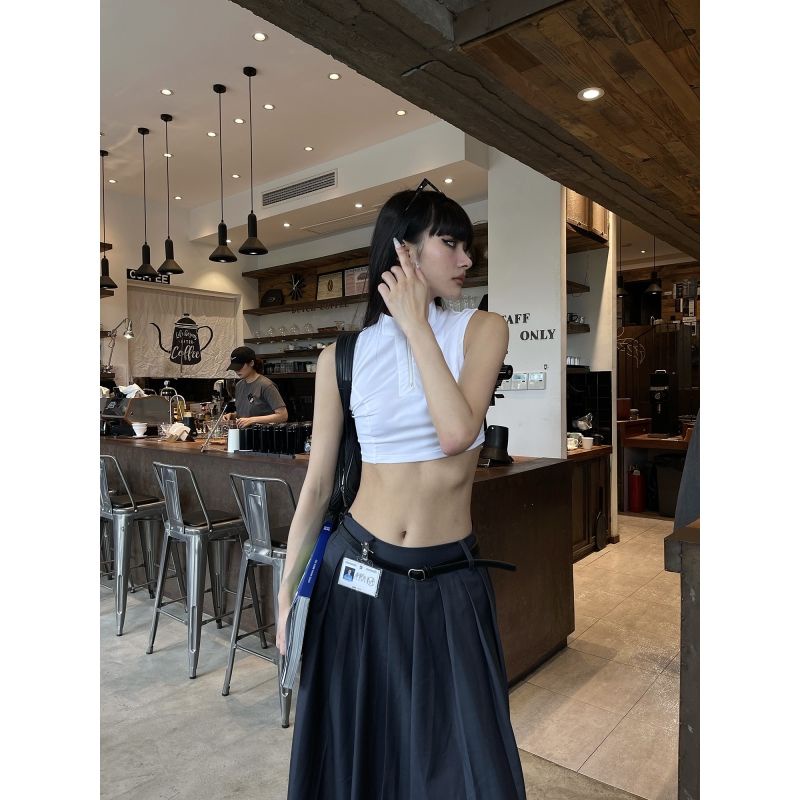 Áo Thun Không Tay Cổ Đứng Dáng Ôm Có Khóa Kéo Thời Trang Mùa Hè 0122 Cho Nữ