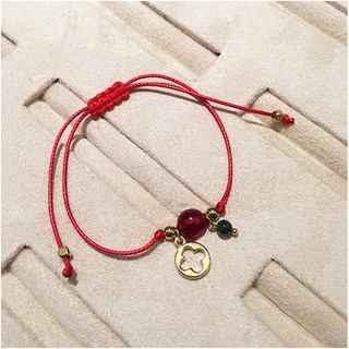 Dây đỏ phối hạt đỏ charm cỏ bốn lá
