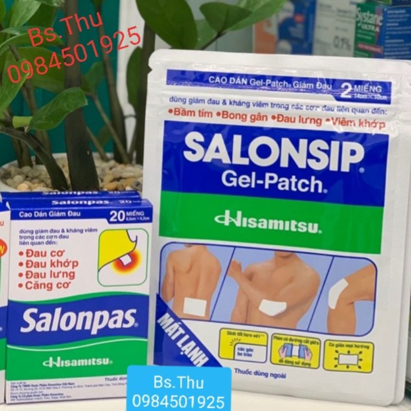 Combo 2 hộp SALONPAS 20M hộp 40 miếng dán - SALONSIP gói 2 miếng, Salonpas gel 30g
