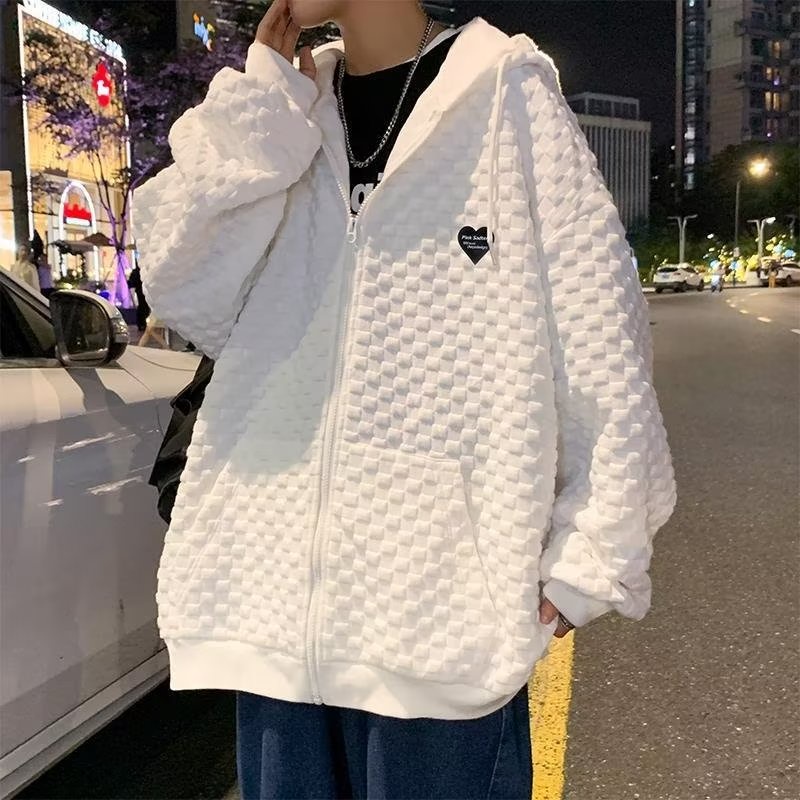 [Ba Màu] Áo Khoác Hoodie Nam Có Dây Xích Waffle Đơn Giản Thời Trang Hàn Quốc