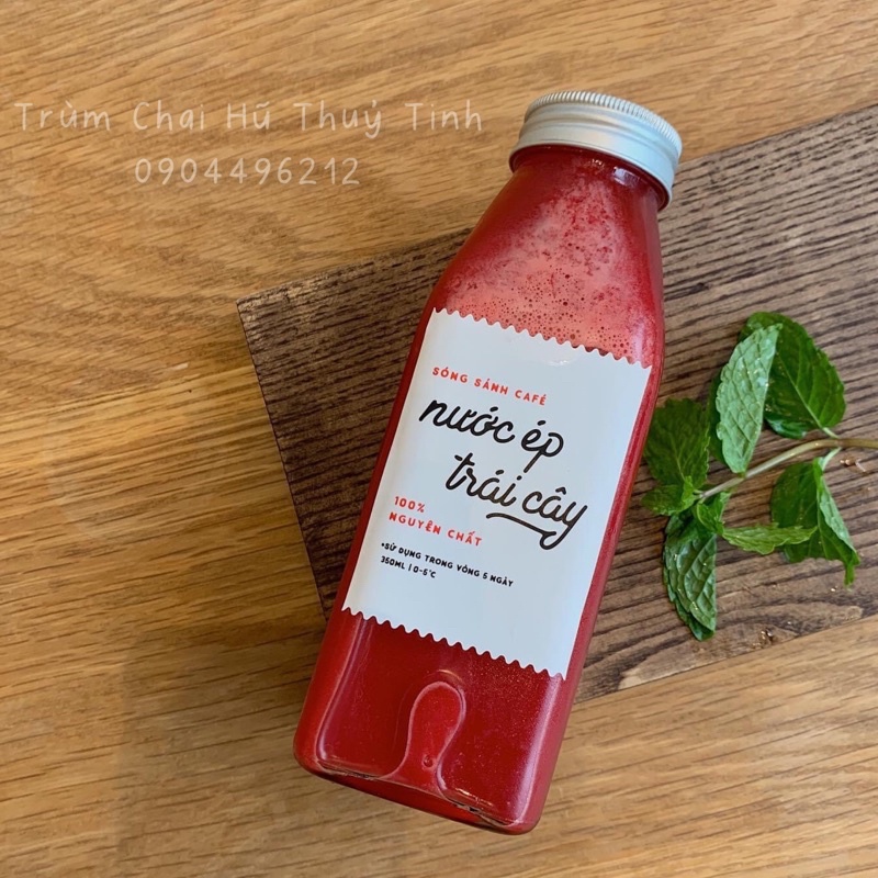 Chai Thủy Tinh Vuông Nắp nhôm vặn 350ml  - Đựng sữa hạt, trà kombucha, nước ép, trà sữa,...
