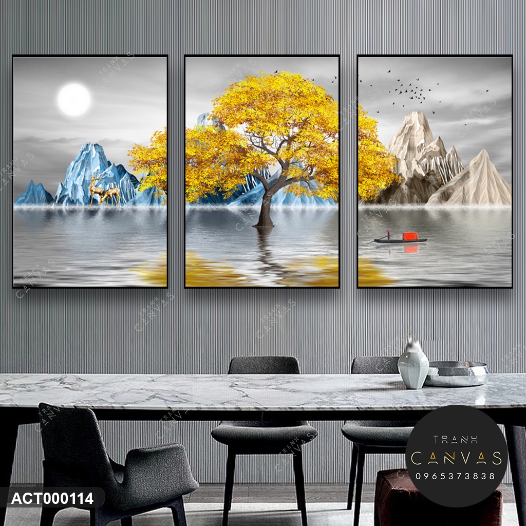 Tranh Canvas Vàng Kim Bộ 3 Tấm