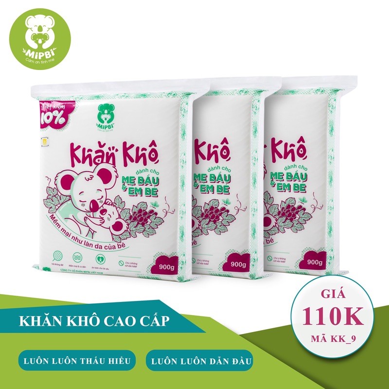 3 Gói Khăn khô Mipbi 900g hàng chính hãng (900g/gói)