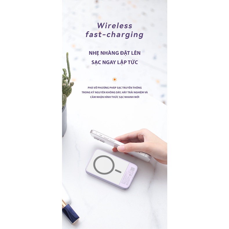 Sạc dự phòng không dây Pisen C03PD 5000mAh, sạc nhanh công suất 20W, nhỏ gọn, bảo hành 24 tháng - Hàng chính hãng