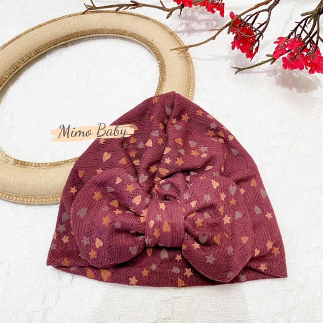Mũ turban đính nơ xinh xắn màu tím nâu cho bé gái 6-10kg MTB84 Mimo Baby