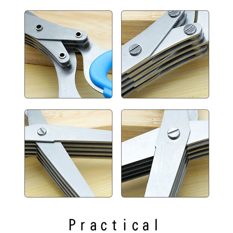 Kéo Inox Nhiều Lưỡi Cắt Nhỏ Hành Lá, Cắt Đồ Ăn 5 Lưỡi Thông Minh, Siêu Nhanh