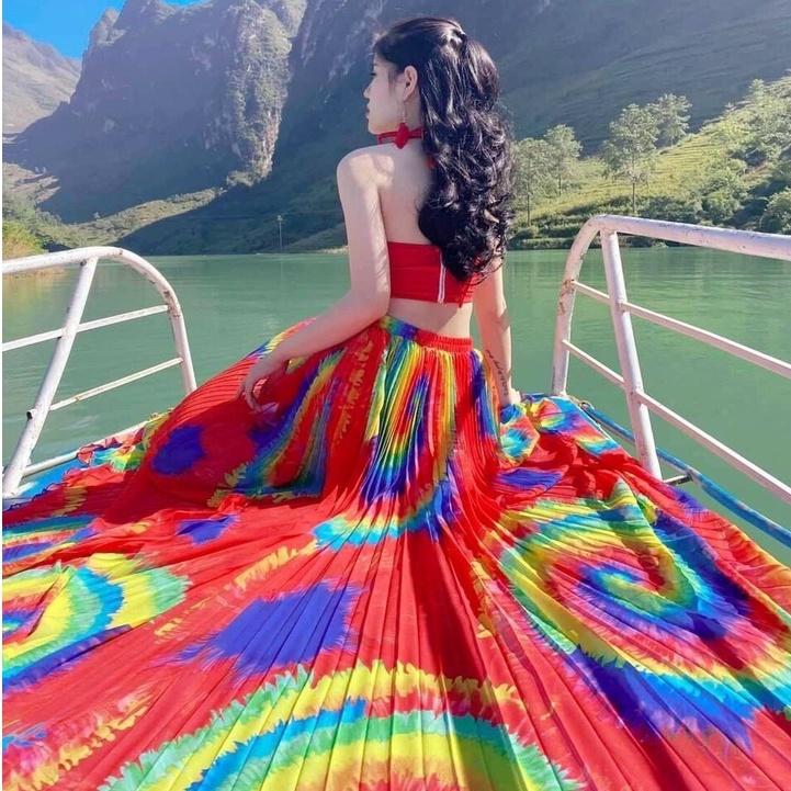 Đầm Maxi Nữ - Set Váy Đi Biển Dạng Áo Croptop Yếm Phối Chân Váy Xòe Xếp Ly Dáng Dài Siêu Xinh | BigBuy360 - bigbuy360.vn