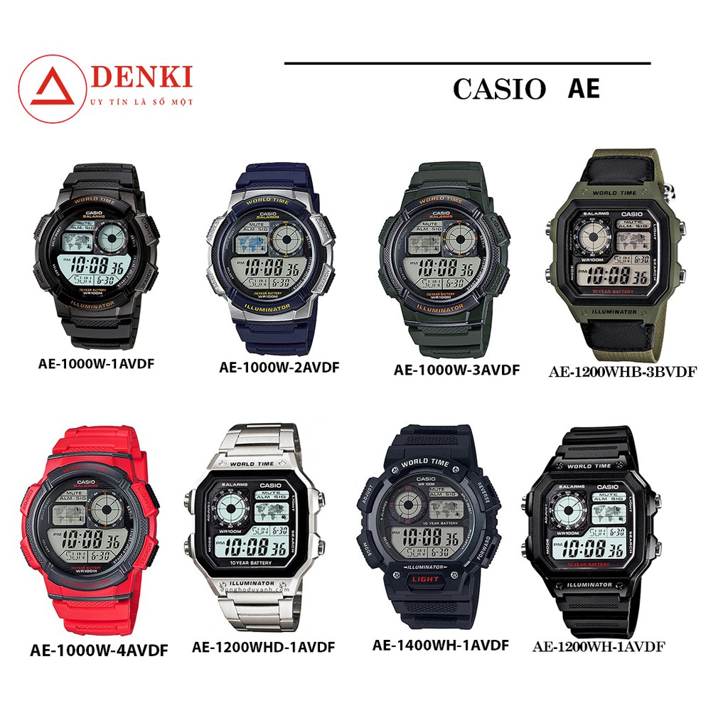 [FULL MÀU] Đồng hồ nam thể thao Casio chính hãng Anh Khuê AE, AE-1000W, AE-1200WHD,