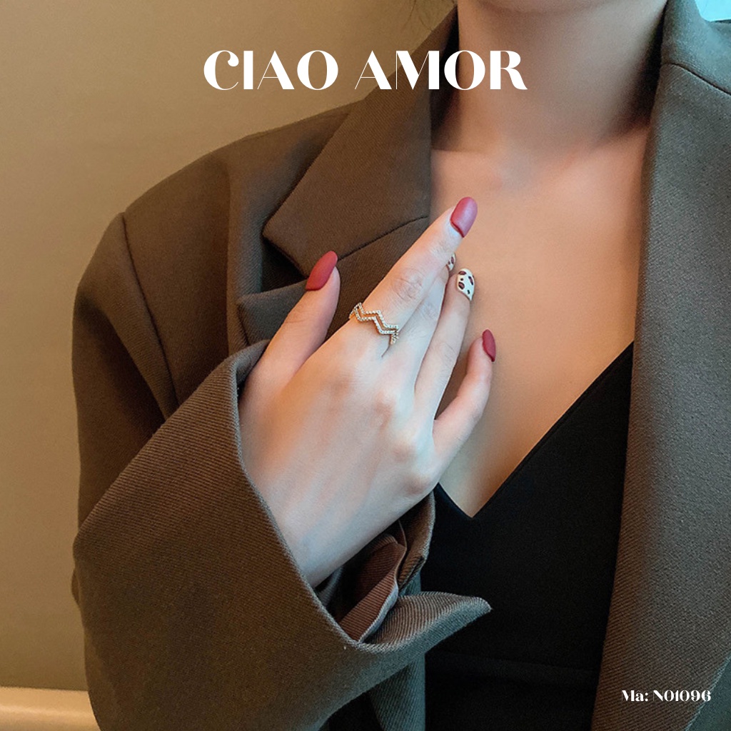 Nhẫn nữ đính đá gấp khúc sang trọng Trang sức Ciao Amor - N0196