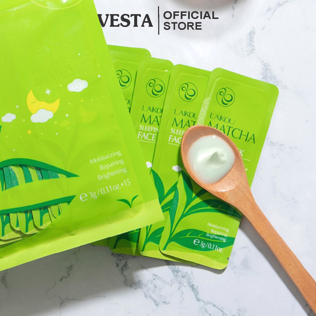 Mặt nạ ngủ matcha trà xanh - Túi 15 gói mask thạch dưỡng trắng laikou cấp ẩm sáng da | BigBuy360 - bigbuy360.vn