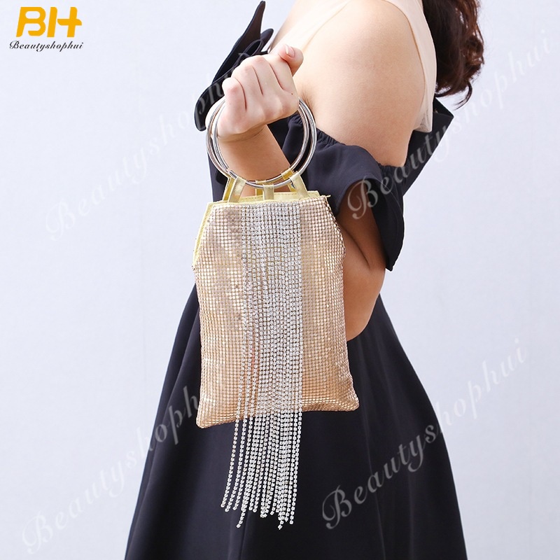 Túi Dự Tiệc Cầm Tay Bằng Nhôm Đính Kim Sa Và Tua Rua Kiểu Dáng Mới 2022 Cho Nữ