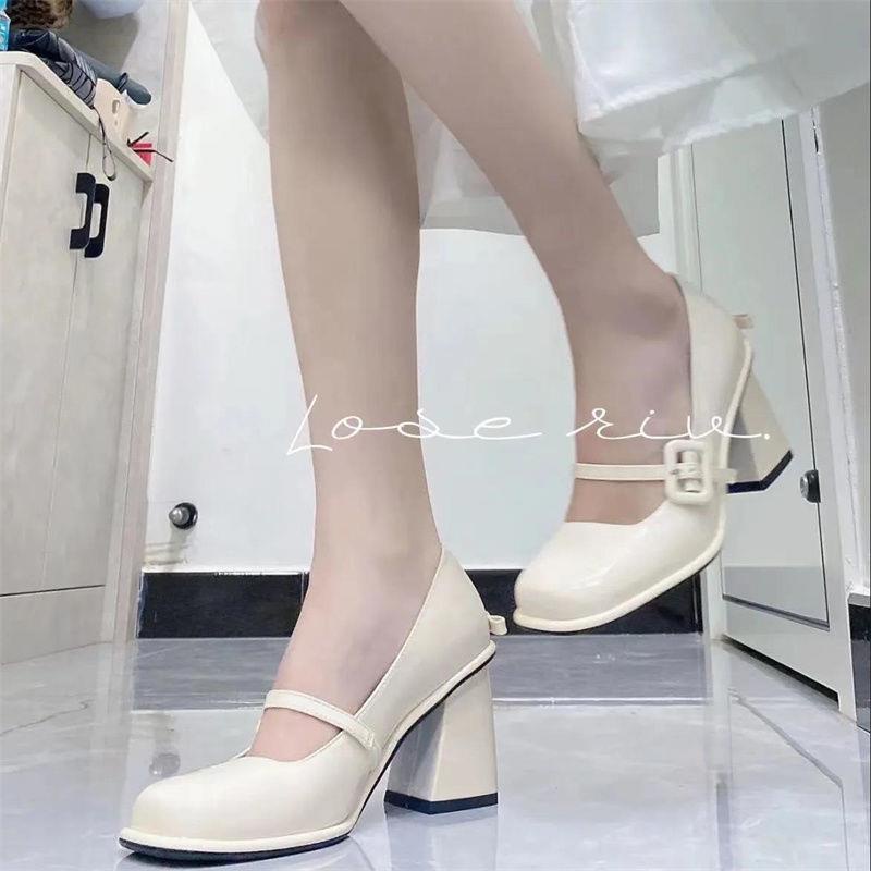 Giày Cao Gót Da Phong Cách Retro Pháp 2022 Thời Trang Cho Nữ