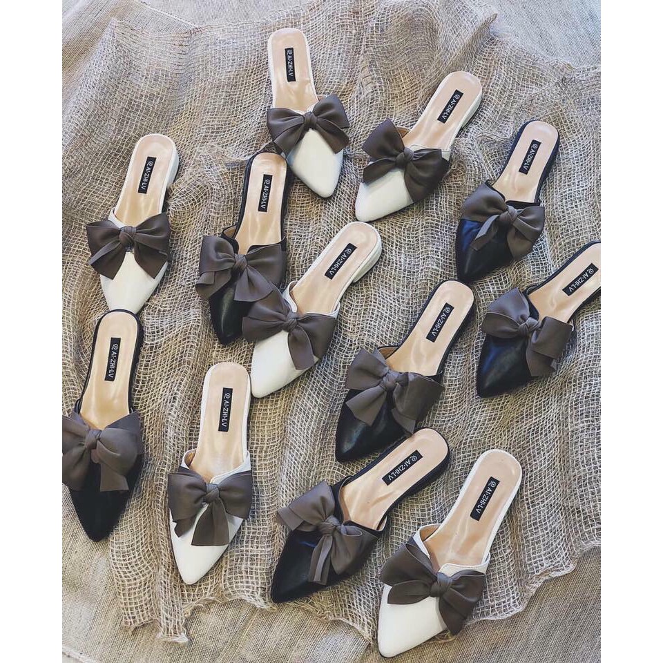 Giày sục nơ lụa bản to gót 2p có clip và ảnh thật ( form bé chú ý lấy tăng 1 size)