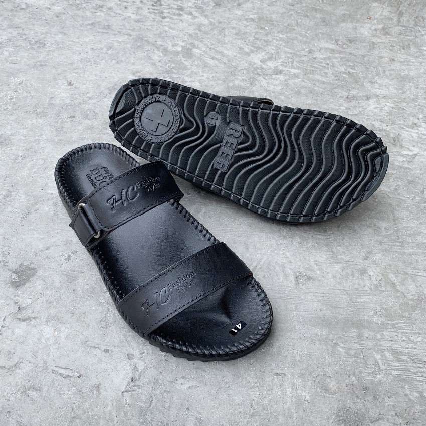 Dép Nam Da Bò Quai Ngang May Viền Cao Cấp V21