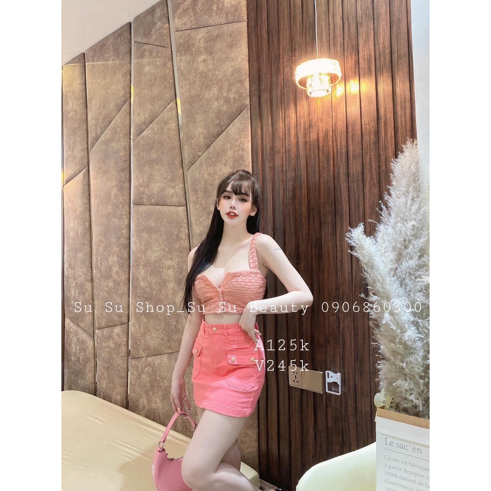 Áo xốp 2 dây croptop cài nút cực hot , chất thun xốp dày dặn thy