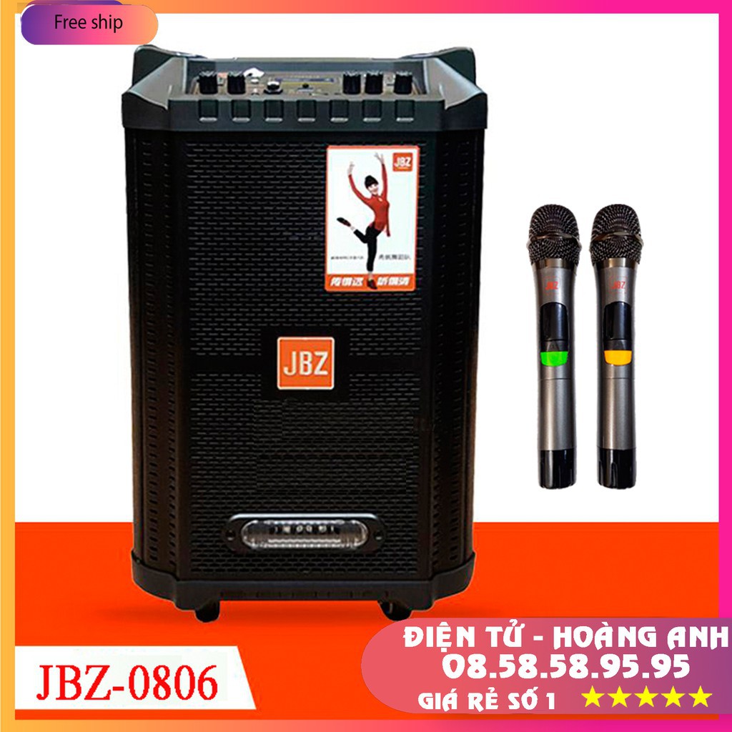 Loa kéo karaoke JBZ-NE-0806 / 1006 / 1206 (Loa 0806 Bass 20cm công suất 120w max 300w) tặng 2 Micro UHF- Kim loại