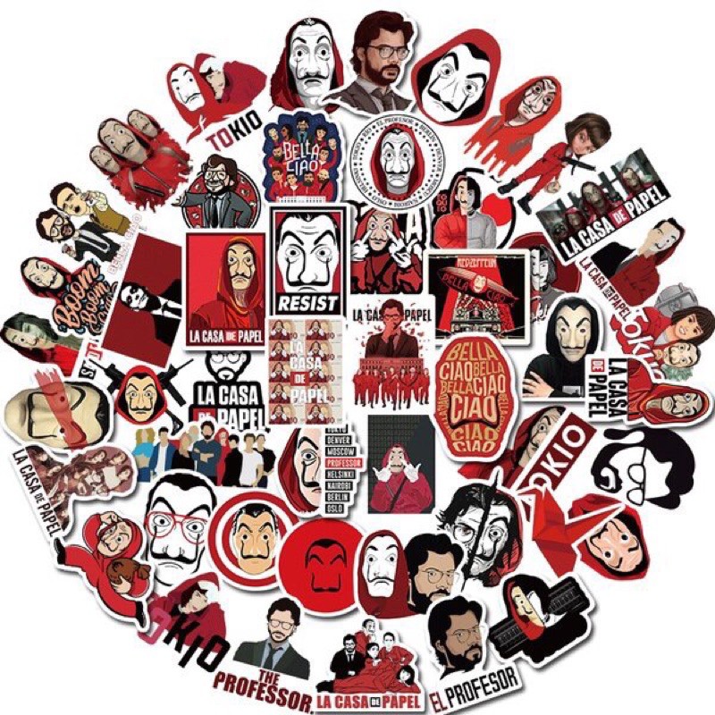 combo 30-60 sticker dán Money Heist ép lụa chống nước/ hình dán Money Heist