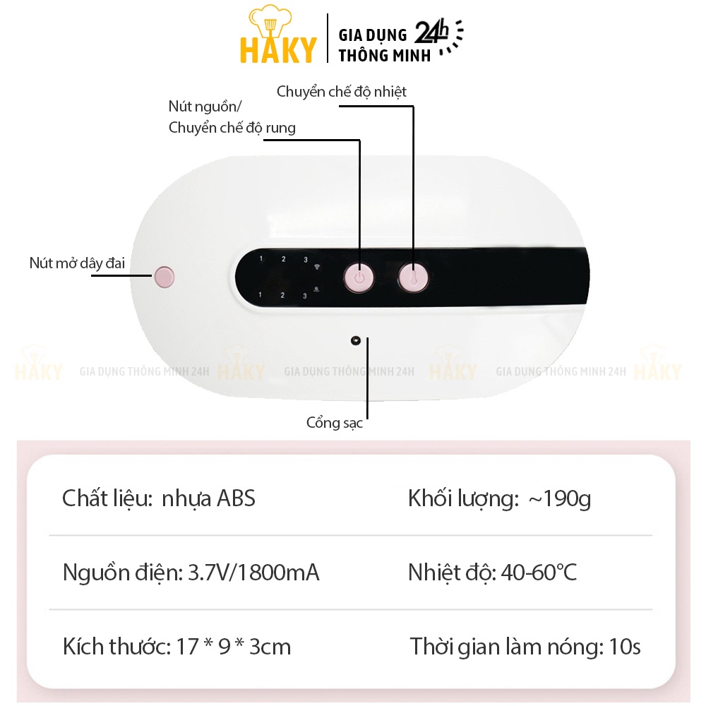 Đai massage chườm nóng giảm đau bụng kinh cho bạn gái, HAKY039, máy massage bụng cao cấp giảm đau tức thì