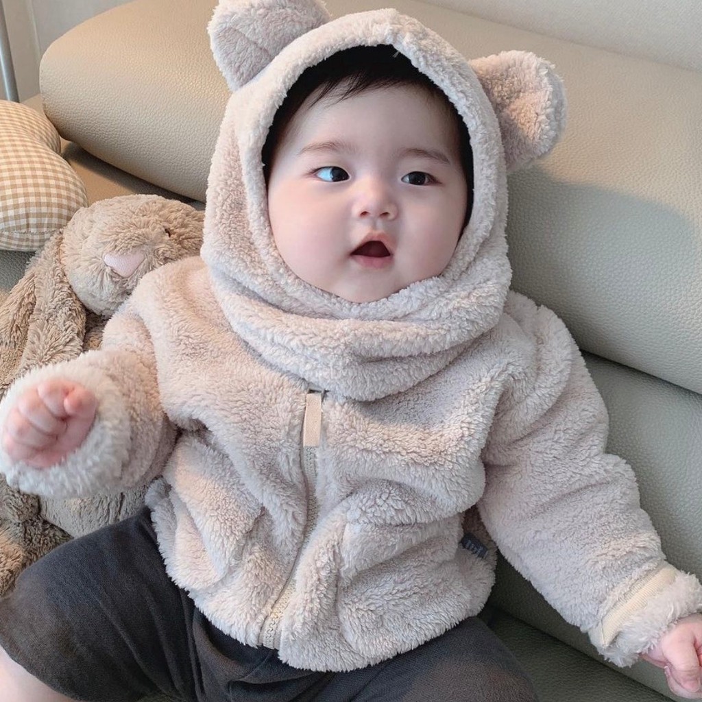 [SALE XẢ] Mũ lông gấu chui đầu che cổ kín gió mũ lông fleece made in Korea