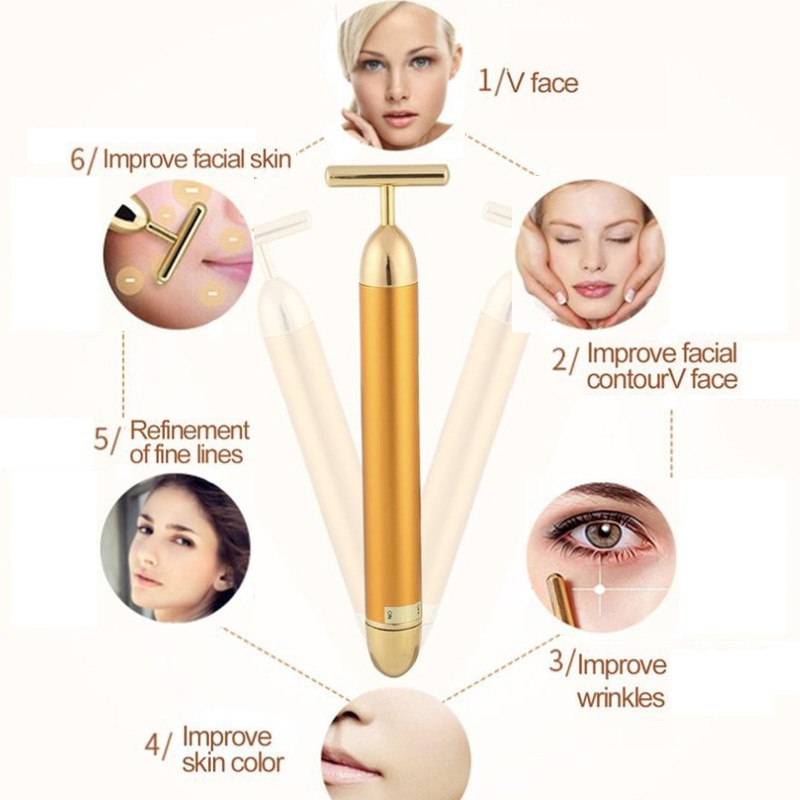 Dụng cụ mát xa rung năng lượng PFFEE mạ vàng 24K làm thon gọn chăm sóc làm đẹp da mặt