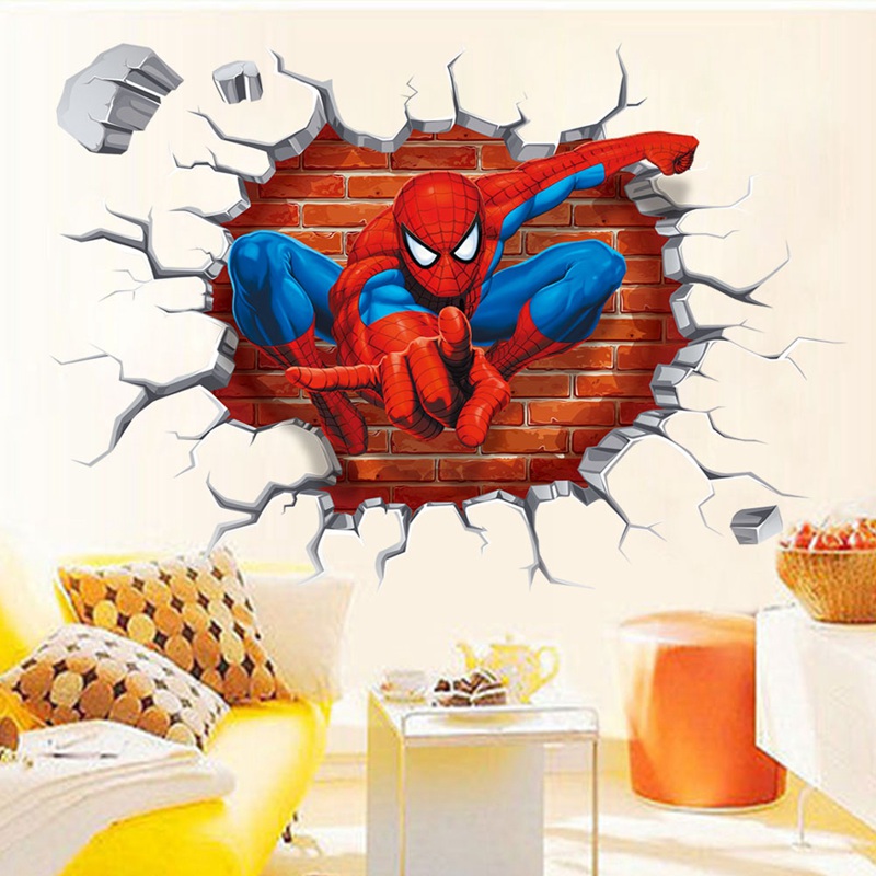 Sticker dán tường họa tiết 3D hình siêu anh hùng Avengers dùng trang trí phòng ngủ