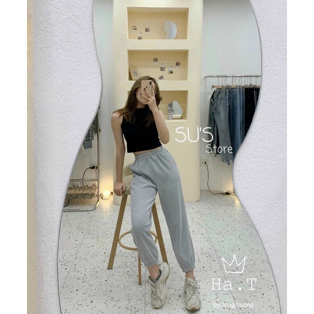 Quần Boom Thụng Nỉ Tăm Dày Dặn 5 Màu [Freesip] Quần Bo Ống Dáng Dài Full Size S M L Trắng/Đen/Be/Nâu/Ghi