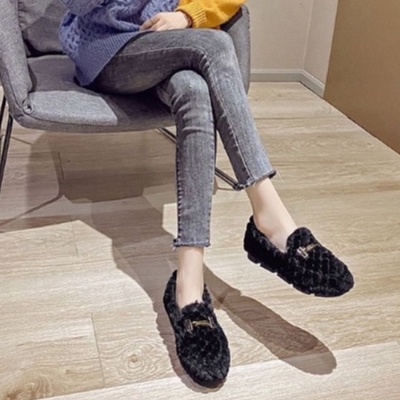 Giày Bông Nữ Mang Mùa Đông Ấm Chân Chống Trơn Trượt - Giày Búp Bê Lông Dễ Thương