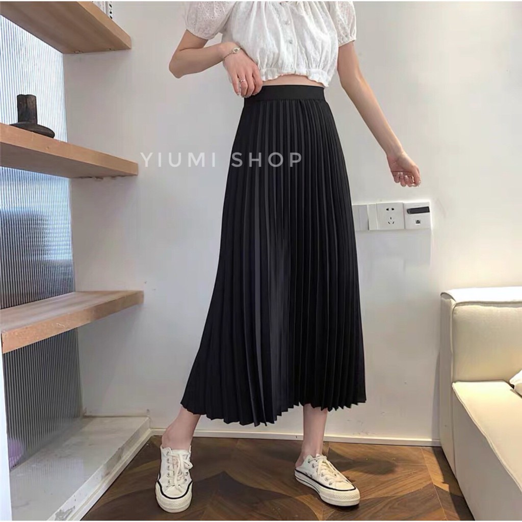 Chân Váy Xếp Ly Dáng Dài 💕💕💕 Chân Váy Xòe MiDi Cạp Chun Co Giãn