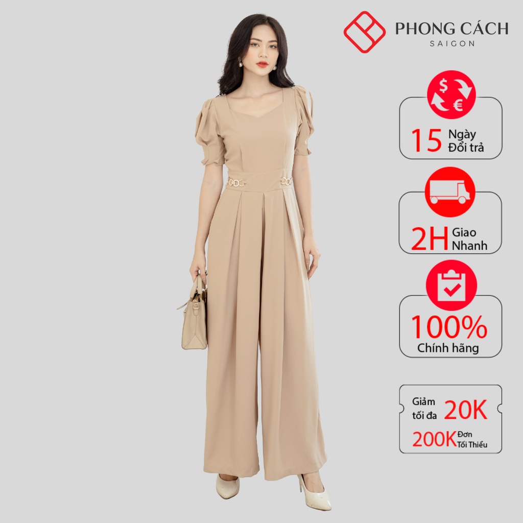 Jumpsuit ống rộng khoá eo tay bồng - Phong Cách SAIGON
