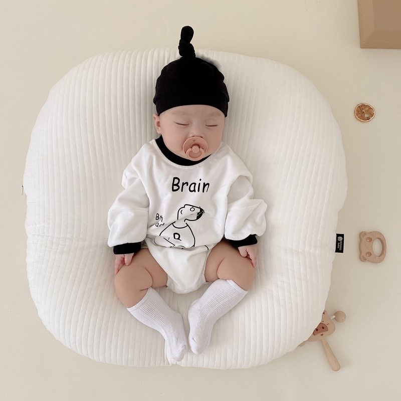 [BRAIN] Set body chip tay dài tặng kèm mũ cực xinh mẫu BRAIN chất vải tăm lạnh mềm mát cho bé sơ sinh (4-10kg)